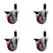 Service Caster 4'' Red Poly Swivel 1-1/4'' Expanding Stem Caster Set with Brake, 4PK SCC-EX20S414-PPUB-RED-PLB-114-4 - alternate 1